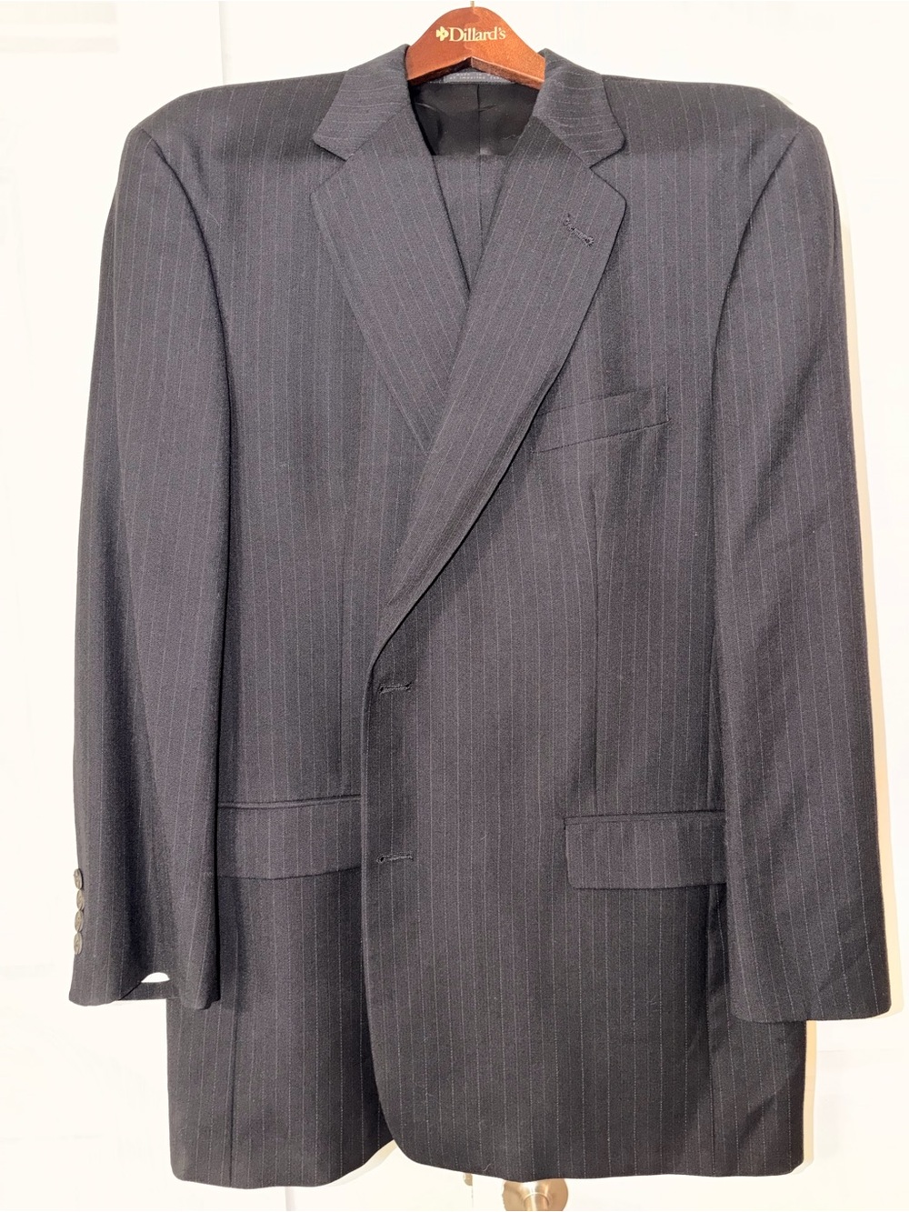 VTG Krizia for Dillard's Men's Pinstripe 2-Piece 100% Pure Wool Black Suit 46L
